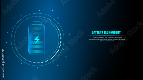 Battery technology concept. Charging technology speed wireless Ev tech, for car bus and gaming.