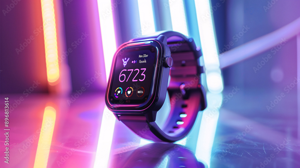 Smartwatch displaying health and fitness data, UHD, Masterpiece Smartwatch displaying health and fitness data, UHD, Masterpiece
