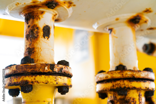 Fotografi Close-up of corroded steel pipe, corrosion of steel, general corrosion, offshore petroleum pipelines