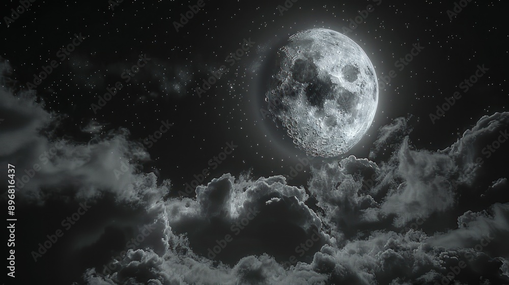 Obraz premium Full Moon in a Starry Night