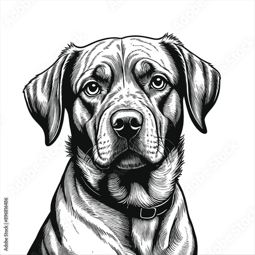 Greater swiss mountain dog engraved vector portrait face cartoon vintage drawing in black and white