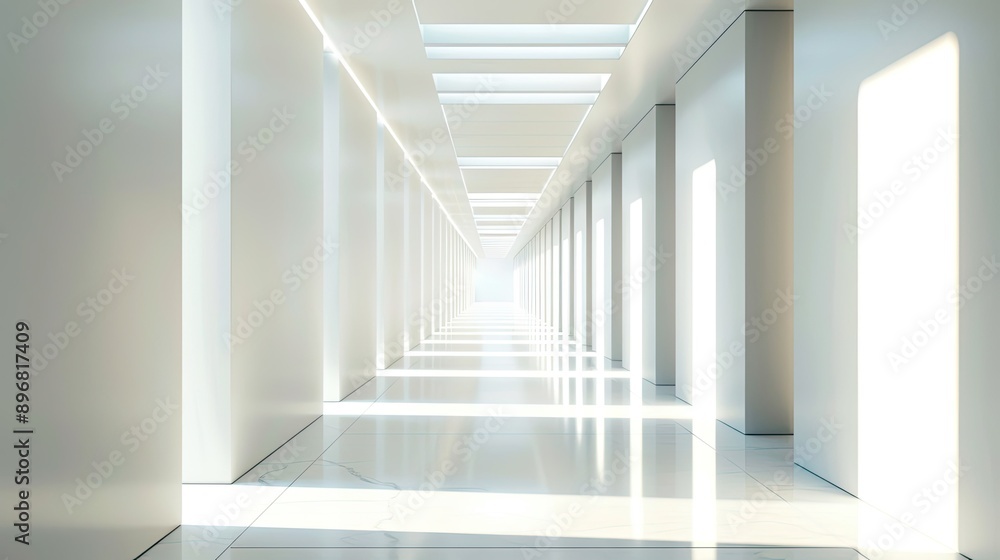 Obraz premium Minimalist light corridor with abstract design elements, highlighting clean lines and a contemporary feel