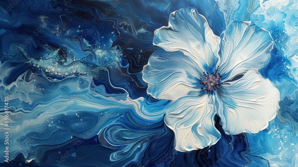 Abstract Blue and White Flower Painting Abstract Blue and White Flower Painting