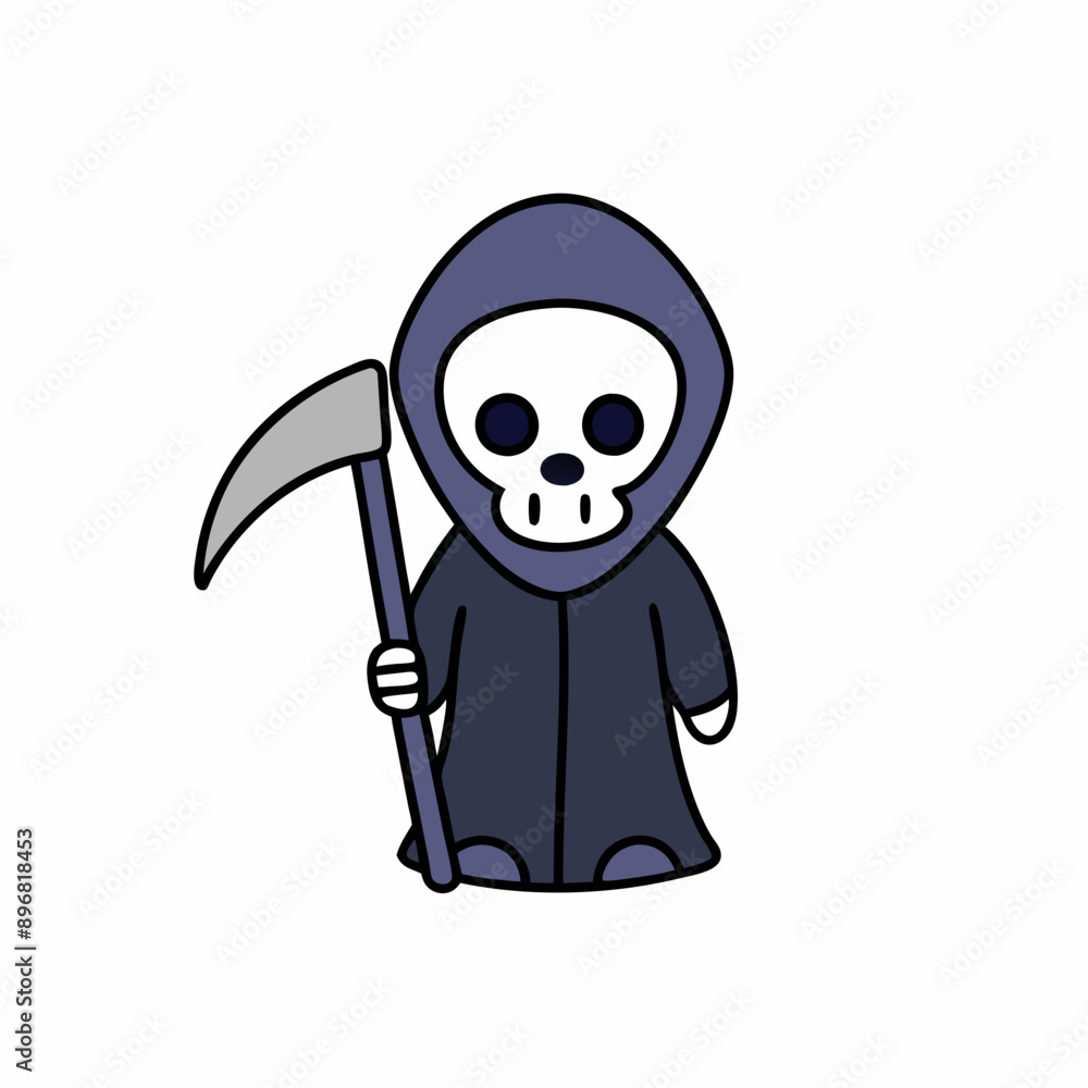 Halloween Grim Reaper Holding with scythe vector icon in white background Halloween Grim Reaper Holding with scythe vector icon in white background