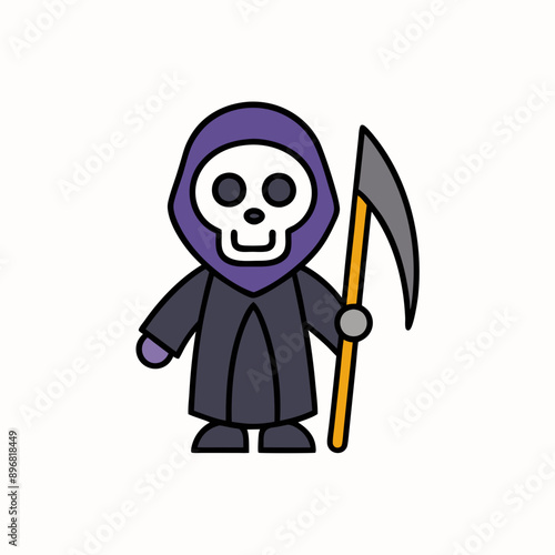 Halloween Grim Reaper Holding with scythe vector icon in white background