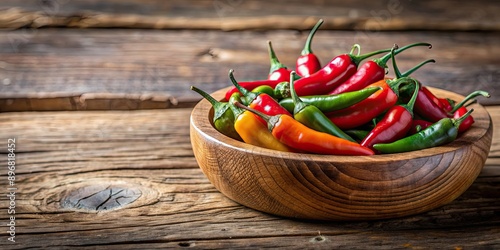 Chilli-like achocha vegetables in a wooden bowl on a wooden log, achocha, cyclanthera pedata, healthy, chili