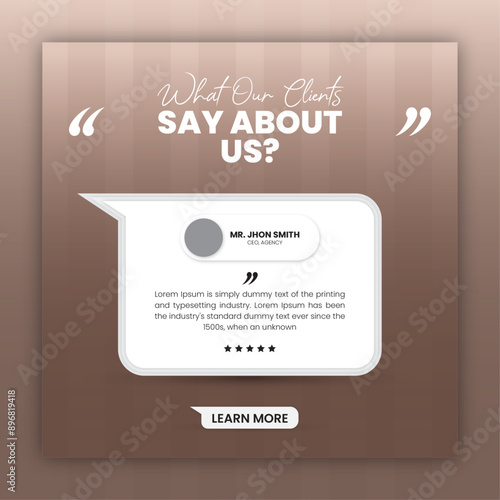 Customer feedback testimonial social media post design or client review social media post design template