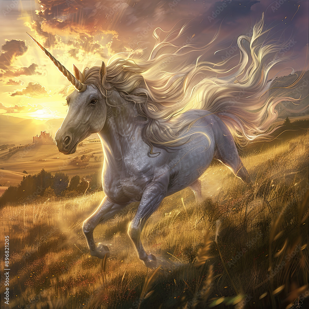 Elegant Unicorn Galloping at Dawn