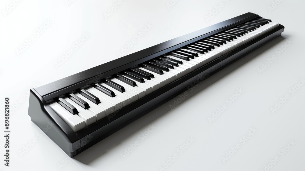 Keyboard piano with black and white keys on white background Instrument for creative melody creation Keyboard piano with black and white keys on white background Instrument for creative melody creation