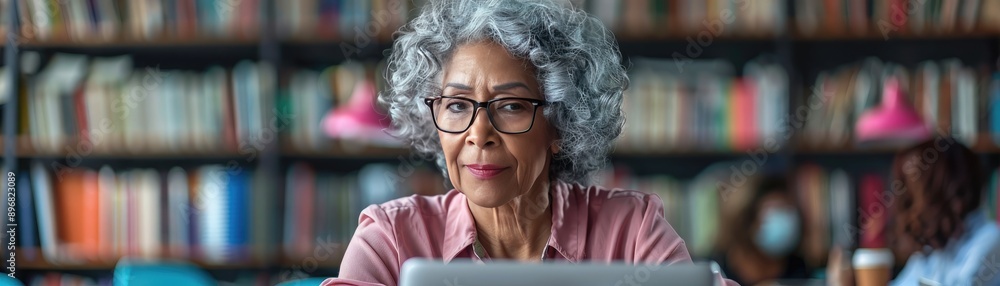 Older adults in a high-tech classroom, learning to use laptops and smartphones for daily tasks Older adults in a high-tech classroom, learning to use laptops and smartphones for daily tasks