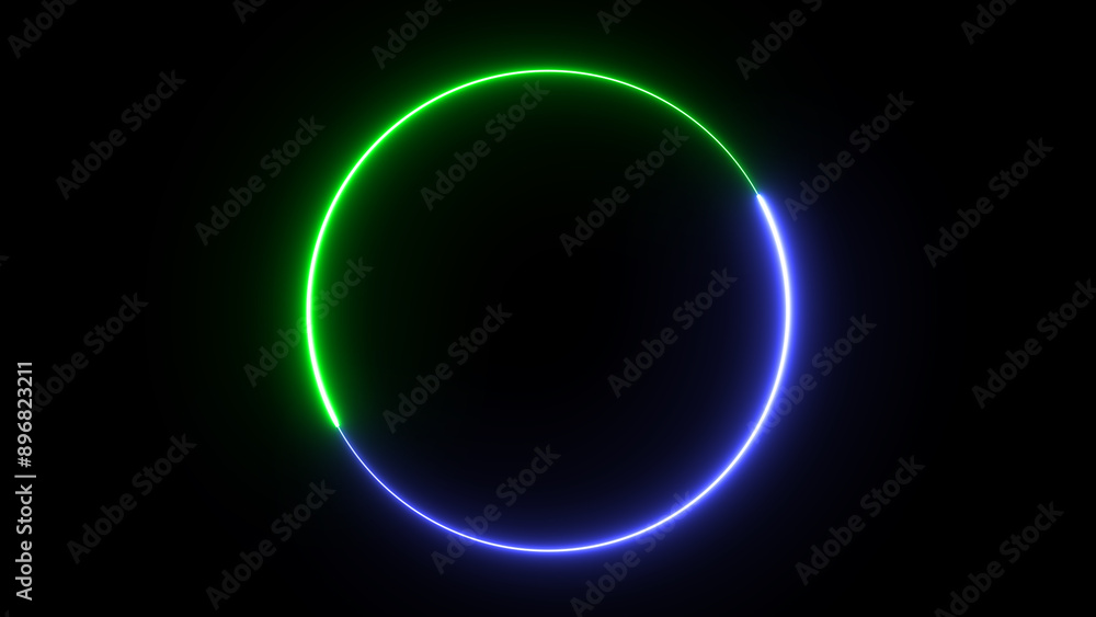 Glowing green and blue neon light line loop circle. Neon light ring frame Glowing green and blue neon light line loop circle. Neon light ring frame