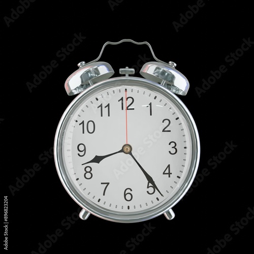 8:24 PM Vintage Steel Alarm Clock with Alloy Steel Body and Glass Twin Bell, Featuring Classic Analog Face with Detailed Hour and Minute Hands