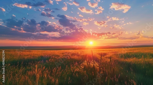 Golden Sunset Over Grasslands