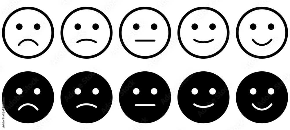 Vetor de Feedback emoticons emojis. Smiley icon set , happy, neutral ...