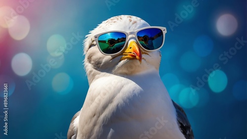 vibrant high-quality image of a seagull looking diagonally background