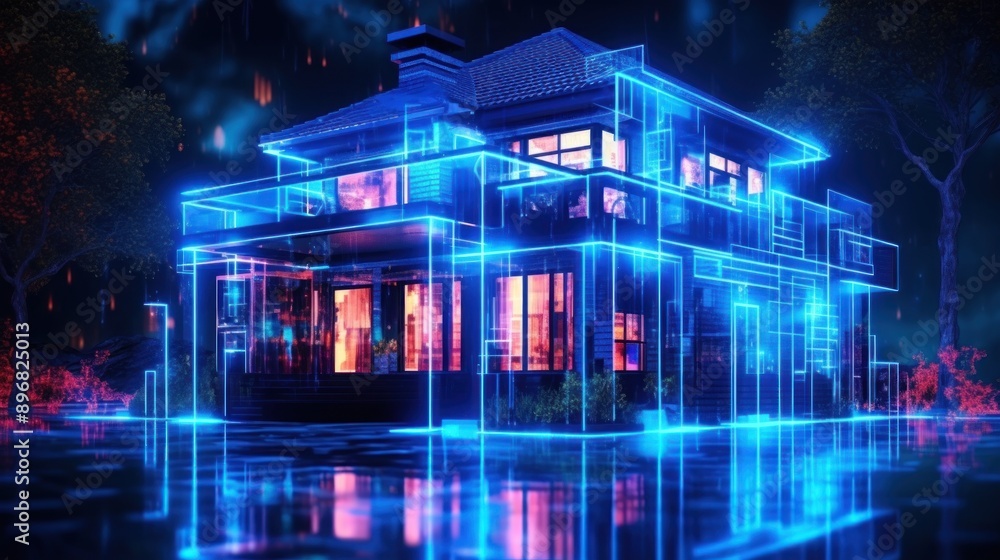 Obraz premium Futuristic Wireframe House