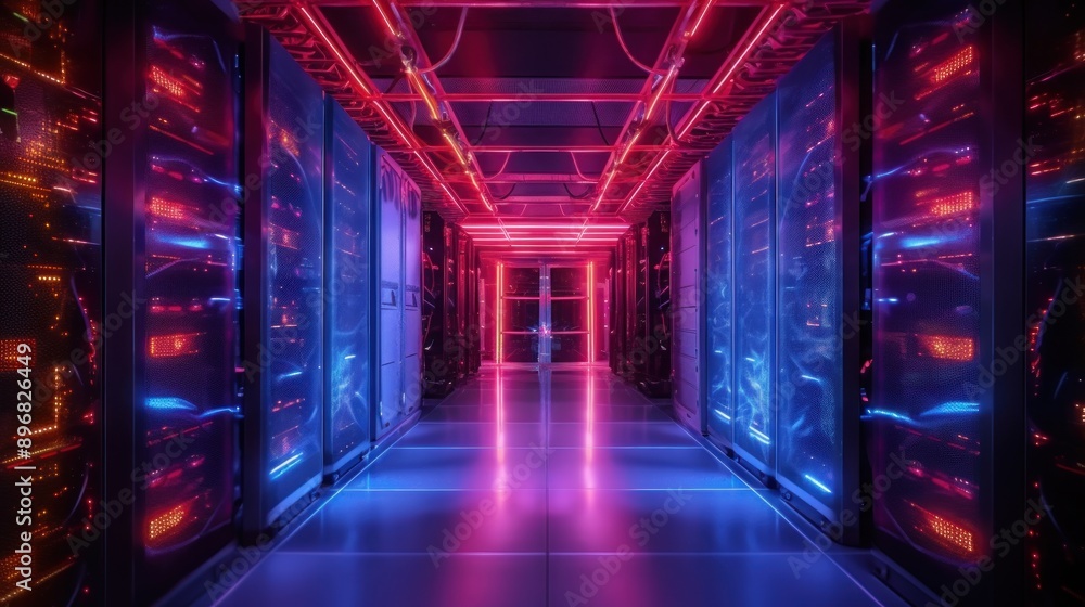 Neon Lights in Server Room Neon Lights in Server Room