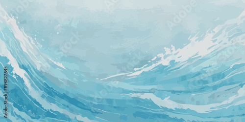 Beautiful soft blue sea water, ocean wave background. Soft blue and white hand printed creative marble texture ocean background.