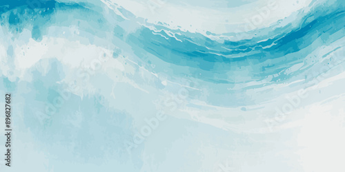 Vector watercolor ocean wave line blue and white background. Ocean sea art with natural template. Seamless soft blue ocean pattern wave water background.