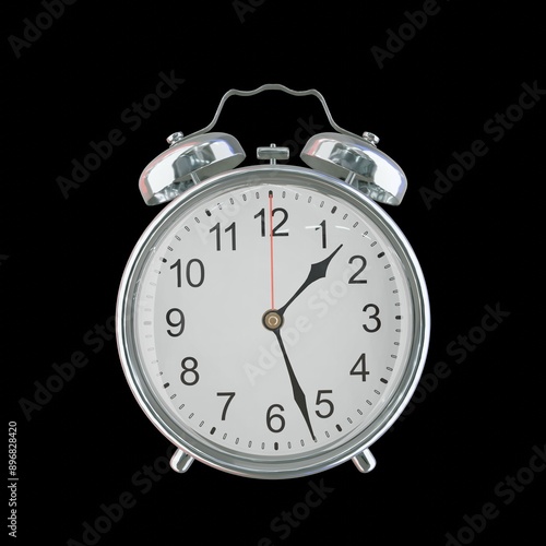 01:27 AM Vintage Steel Alarm Clock with Alloy Steel Body and Glass Twin Bell, Featuring Classic Analog Face with Detailed Hour and Minute Hands