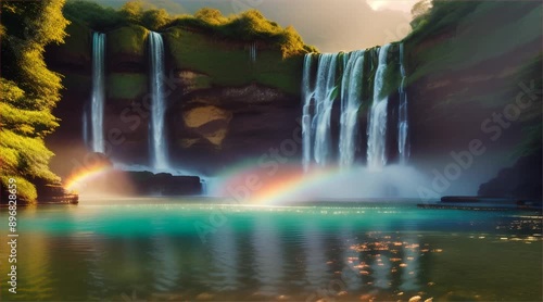 Waterfall and rainbo photo