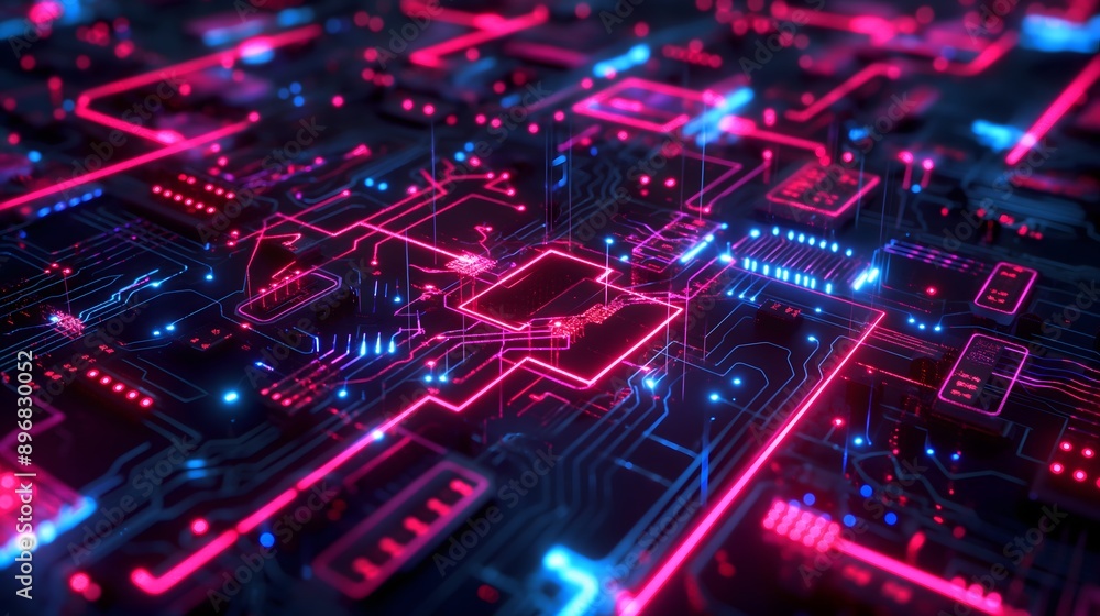 46. High-tech geometric pattern with complex circuitry and neon highlights 46. High-tech geometric pattern with complex circuitry and neon highlights