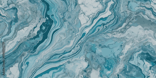 Vector abstract soft blue and silver print sea water and ocean marble texture background.
