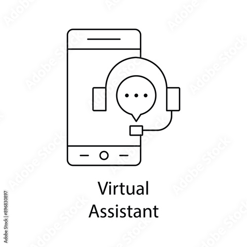 Virtual Assistant Icon - AI Assistant, Digital Helper, Virtual Support with editable stroke.