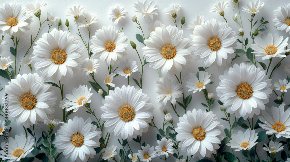 Field of blooming white daisies under gentle Field of blooming white daisies under gentle