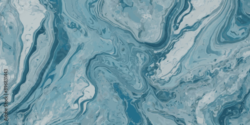 Vector abstract soft blue and silver print sea water and ocean marble texture background.