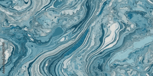 Vector abstract soft blue and silver print sea water and ocean marble texture background.