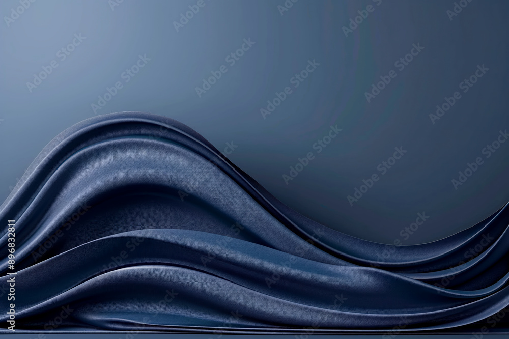 Obraz premium Abstract blue satin fabric waves on a dark background, symbolizing elegance and luxury. Generative AI