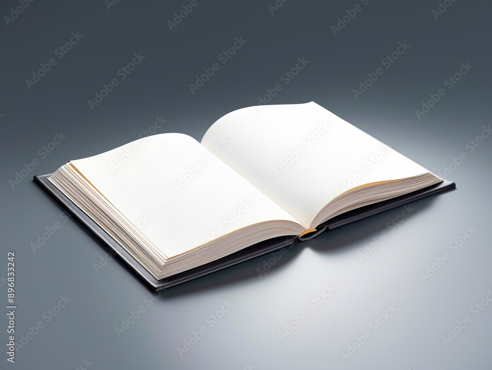 An open blank book on a dark background, ideal for mockup designs with space for branding or identity presentation. Generative AI An open blank book on a dark background, ideal for mockup designs with space for branding or identity presentation. Generative AI
