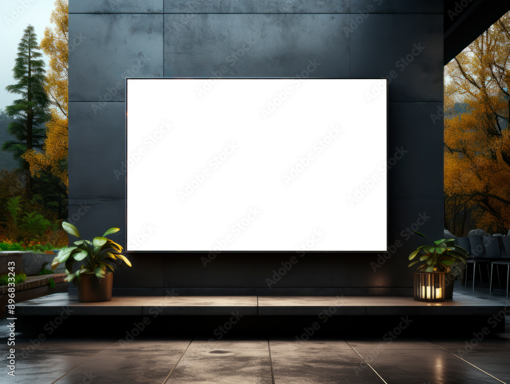 Large blank billboard mockup in a modern outdoor setting with autumn foliage background, concept of advertising. Generative AI Large blank billboard mockup in a modern outdoor setting with autumn foliage background, concept of advertising. Generative AI
