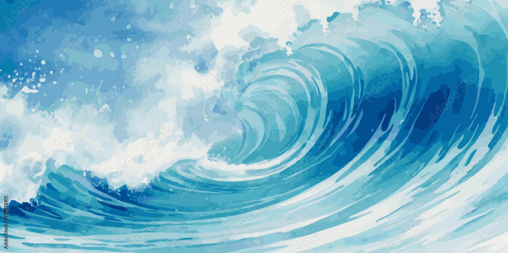 Watercolor surface ocean water wave, seamless blue water ocean wave background. Blue water ocean surfing wave. Watercolor surface ocean water wave, seamless blue water ocean wave background. Blue water ocean surfing wave.