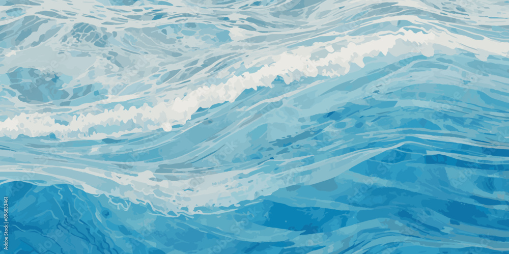 Obraz premium Watercolor surface ocean water wave, seamless blue water ocean wave background. Blue water ocean surfing wave.