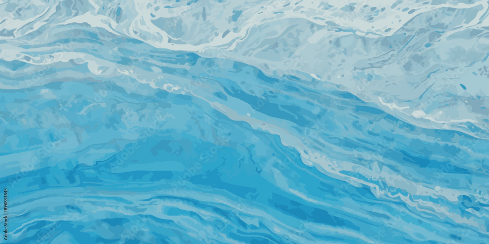 Obraz premium Vector watercolor ocean wave line blue and white background. Ocean sea art with natural template. Seamless soft blue ocean pattern wave water background.
