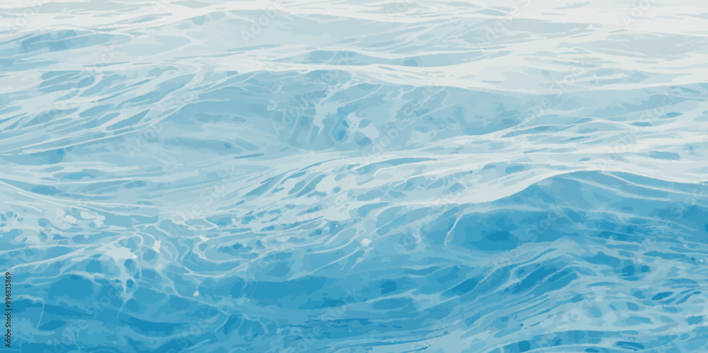 Naklejka premium Vector watercolor ocean wave line blue and white background. Ocean sea art with natural template. Seamless soft blue ocean pattern wave water background.