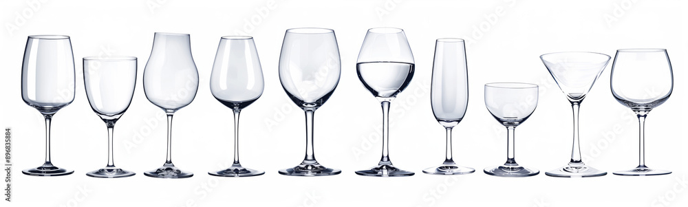 Set of empty wine glasses different shapes and sizes Set of empty wine glasses different shapes and sizes