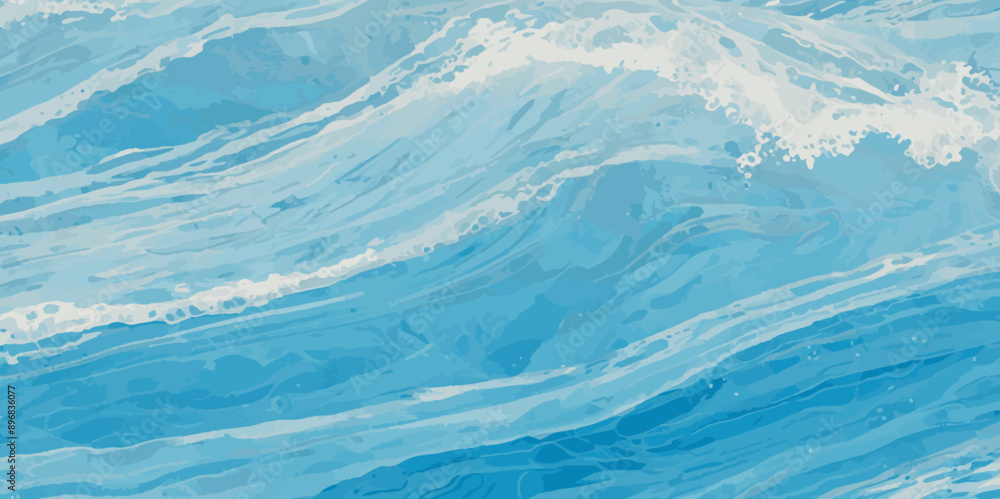 Obraz premium Vector ocean watercolor soft blue and white wavey curve line background. Blue water ocean sea wave seamless background.
