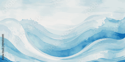 Beautiful soft blue sea water, ocean wave background. Soft blue and white hand printed creative marble texture ocean background.