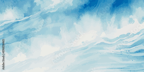 Beautiful soft blue sea water, ocean wave background. Soft blue and white hand printed creative marble texture ocean background.