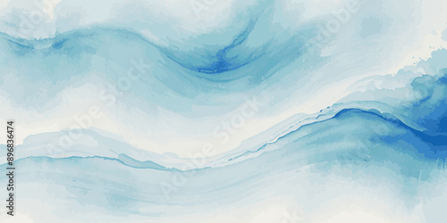 Beautiful soft blue sea water, ocean wave background. Soft blue and white hand printed creative marble texture ocean background.