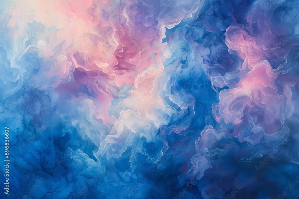 Abstract painting featuring billowing clouds in hues of blue and pink, Ethereal clouds of pink and blue ink billowing and merging in a dreamy haze Abstract painting featuring billowing clouds in hues of blue and pink, Ethereal clouds of pink and blue ink billowing and merging in a dreamy haze