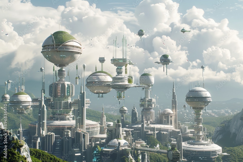 Futuristic Cityscape with Flying Buildings. Futuristic Cityscape with Flying Buildings.