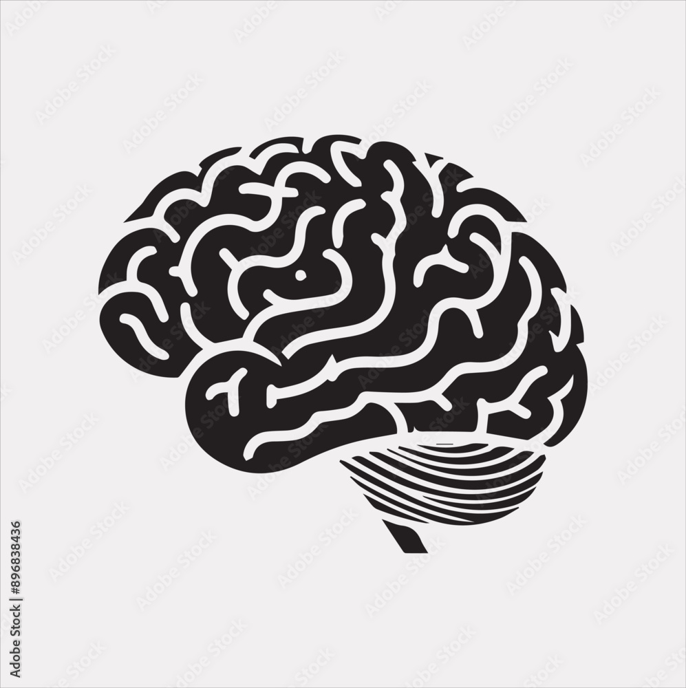 A Brain black & white silhouette vector on a white background A Brain black & white silhouette vector on a white background