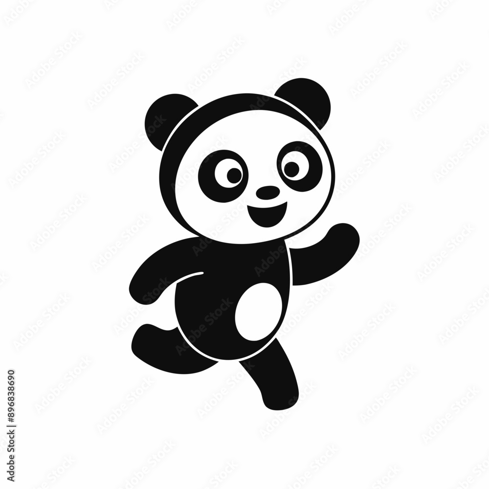 Cute panda running Silhouette white background. Cute panda running Silhouette white background.