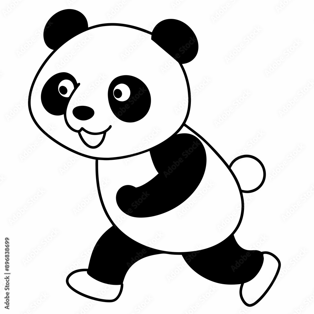 Cute panda running Silhouette white background. Cute panda running Silhouette white background.