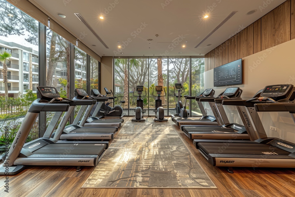 Modern Gym Interior with Treadmills and Cardio Equipment Modern Gym Interior with Treadmills and Cardio Equipment