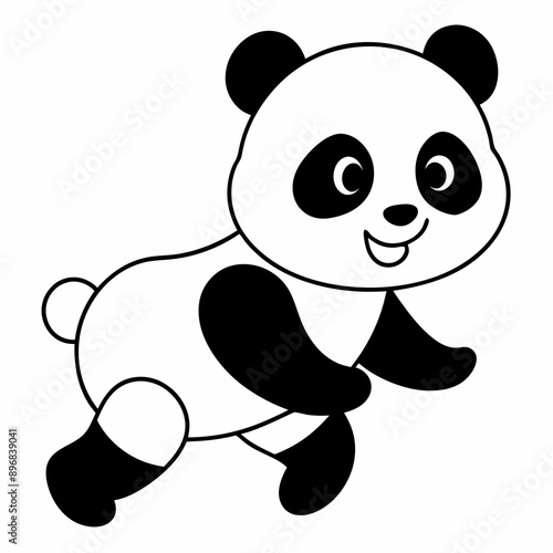 Cute panda running Silhouette white background.